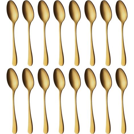 Cucharas de oro mate, juego de 16 piezas, 20,5 cm, cucharas de acero inoxidable, serie café, aptas para lavavajillas, sopa, perfectas para el hogar, restaurantes, fiestas y otras ocasiones. (1/3)