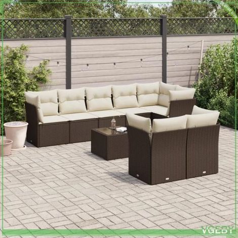 Salon de jardin - FAF7291712419454 - Résine tressée marron - Modulable 6 personnes - Coussins déhoussables (1/3)