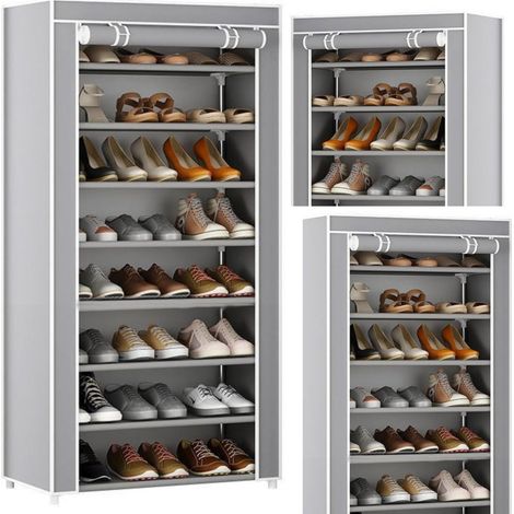 Étagère à chaussures à 8 niveaux avec housse anti-poussière grise (1/3)
