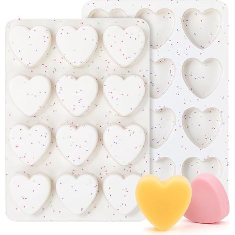 Kleine, herzförmige Silikonformen (2 Zoll) für Schokolade, Bonbons, Kuchen und Seife (2er-Set, cremefarben) (1/5)