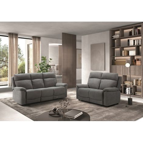 Ensemble canapé de 3 places relax manuel + canapé de 2 places fixes en tissu couleur Gris foncé (1/5)