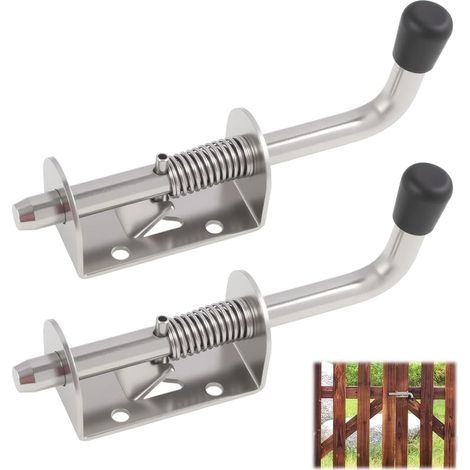 2 Pièces Loquets à Ressort Robustes en Acier Inoxydable, Loquet Ressort Inox, Loquet à Ressort, Boulons à Ressort Anti-Corrosion pour Porte de Garage, Jardin, Placard, 128 mm x 10 mm (Argent) (1/5)