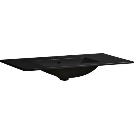 Waschbecken Aus Schwarzer Keramik Matt 100 Cm Mit Überlauf  Matera (1/5)