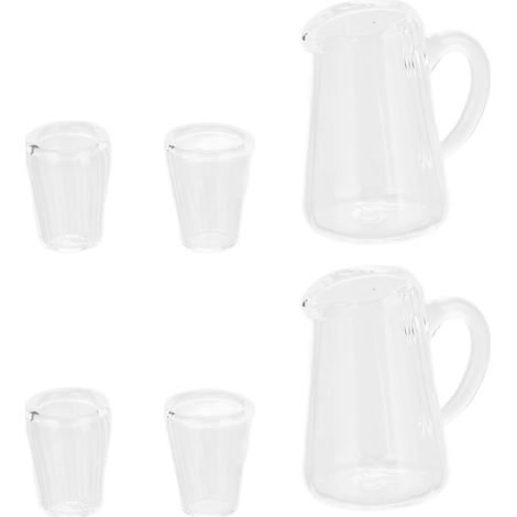 6 pièces Miniature Maison de Poupée Théière et Tasses Transparentes, Modèles Réalistes pour Décoration (1/5)