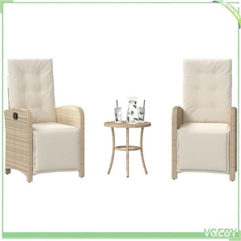 Ensemble de bistro 3 pcs - FAFEICY - 365204 - Beige - Résine tressée - Dossier et repose-pied réglables (1/5)