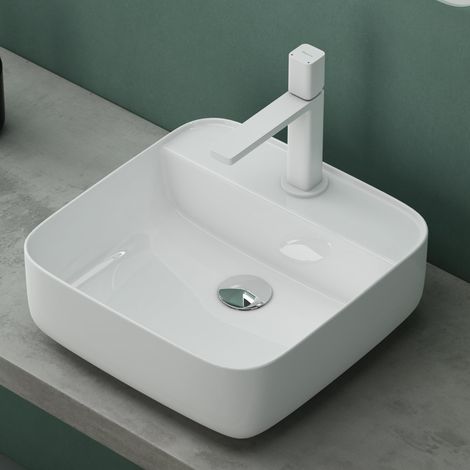 Mai & Mai Vasque à Poser 38,5x38,5x14cm Lavabo en Céramique Blanc avec Perçage de Robinet BR107
