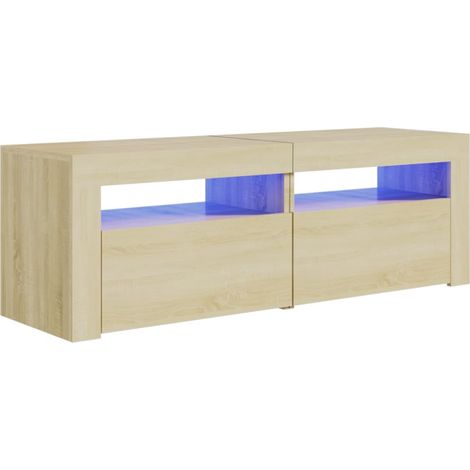 Porta TV multimediale scaffale per televisione televisore buffet sala da pranzo soggiorno camera da letto con luci a LED rovere Sonoma 120 x 35 x 40 cm marrone 020026758