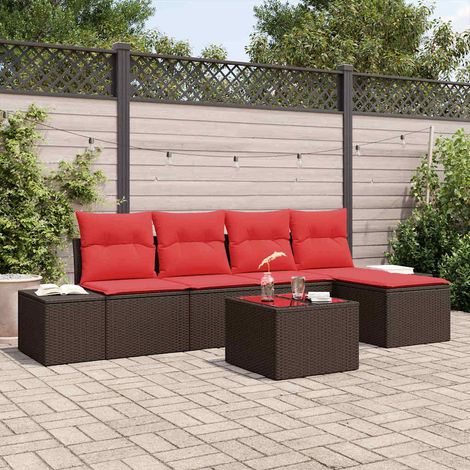 vidaXL Sofa Set mit Kissen 6 pcs Braun Poly Rattan (1/5)