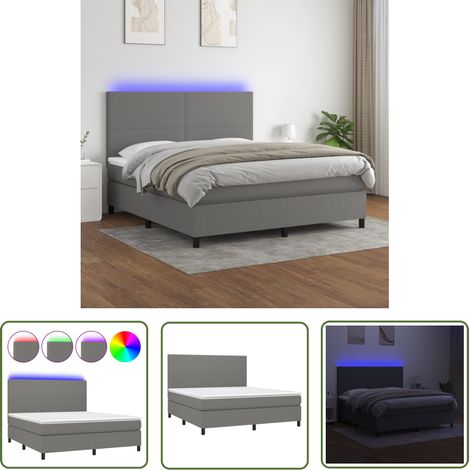 The Living Store Boxspringbett mit Matratze & LED Dunkelgrau 160x200 cm Stoff - Boxspringbett - Doppelbett - Betten - Schlafräume - Wohnbereich (1/5)