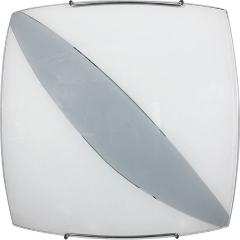 Plafoniera 1xE27 Ganci Cromo Vetro Lastra Bianco Decorato Fascia Grigia E-Energy Valentina (1/2)