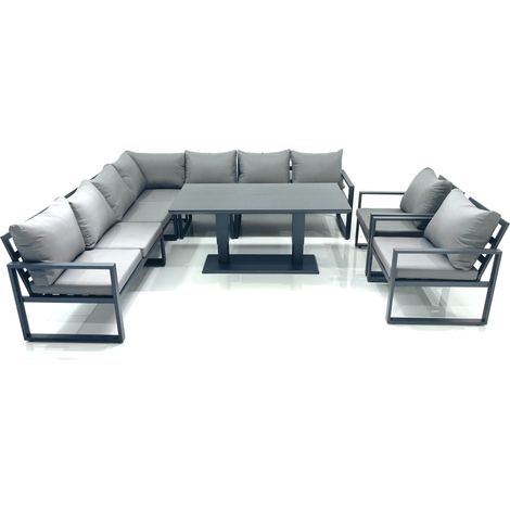 Fimous 9 Seater Outdoor Aluminum Garden Furniture Set Corner Sofa 2 Chairs Adjustable Rising Lifting Dining Table Sets Dark Grey (1/5)