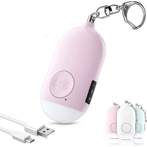 Porte-clés alarme personnelle rechargeable USB 130 dB, rose de sécurité (1/5)