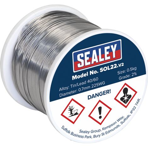 Sealey SOL22 Quick Flow Solder Wire 2% 0.7mm/22SWG 0.5kg Reel