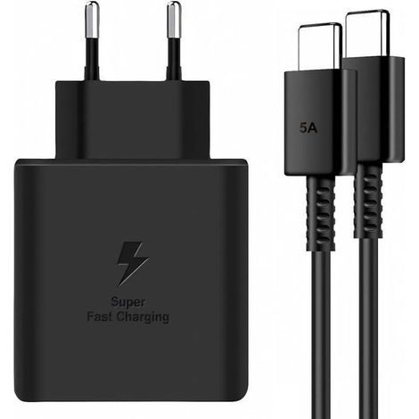 Chargeur Téléphone-Chargeur secteur USB-C - 45W Super Charge - Câble USB-C 2m 5A (E-Mark) - Compatible Samsung - Noir (1/5)