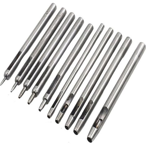 10 Pièces Emporte Pièce cuir, Poincon Creux Poinon en Cuir Poinon Creux en Acier Rond Set Outils de Perforation de Trou Creux de Cuir Pour Bracelet De Montre Ceinture 0.5mm-5mm (1/4)