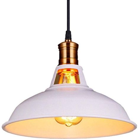 Lustre Suspension Industrielle Vintage E27 LED Lampe Plafonniers Retro Abat-jour pour Cuisine Salle à manger Salon Chambre Restaurant, Blanc (1/5)