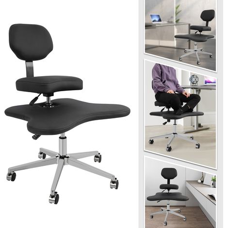 Senderpick – Chaise de bureau ergonomique à pieds croisés – Réglable en hauteur 53-70 cm – Support lombaire – 130 kg – Pour yoga et méditation – Noir (1/5)