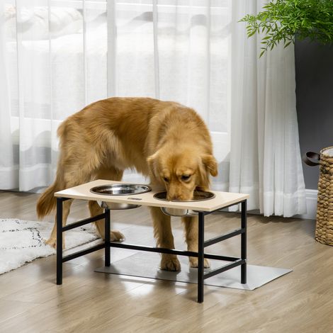 Gamelle chien surélevée double porte-gamelle avec 2 bols amovibles en acier. hauteur réglable 11/21.5/32 cm et 1 tapis