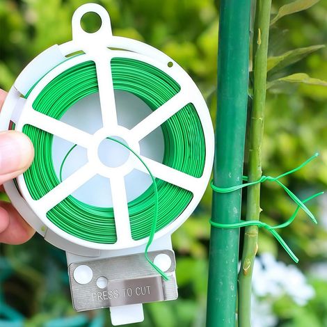 50 m grüne, gedrehte Pflanzenbinder – Wiederverwendbare Gartenpflanzenbinder mit integriertem Cutter für Tomaten, Blumen und Kletterpflanzen (1/5)