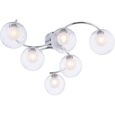 Dar Nakita Plafonnier semi-encastré Nakita à 6 lumières, finition chrome poli et verre clair/opale (1/2)