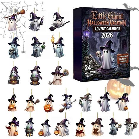 Calendrier de l'Avent Halloween 2026, 24 figurines fantômes 2D en acrylique, décorations à suspendre pour la maison et les fêtes (1/5)
