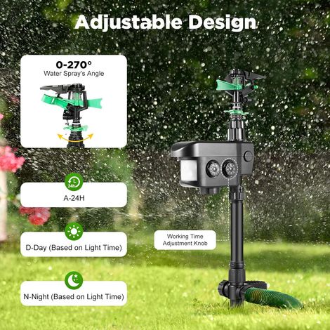 Wasserstrahl Tiervertreiber, 0-270° Bewegungsaktivierter Sprinkler Bewegungsmelder für Tiersprenger, Multifunktional Bewegungsaktivierter Sprinkler