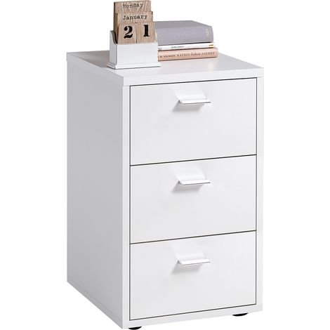 Nachttisch Nachtschrank mit 3 Schubladen in weiß, VUKA-10, für Boxspringbetten geeignet, B/H/T ca. 35/62,4/39,9 cm (1/4)