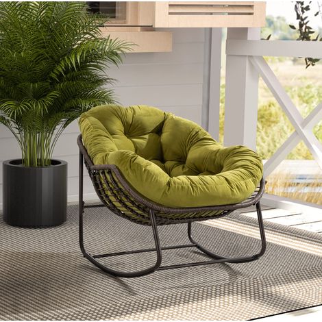 Chaise berçante 106x90x78 cm en rotin et métal vert olive, confortable pour jardin FloraGrace (1/5)
