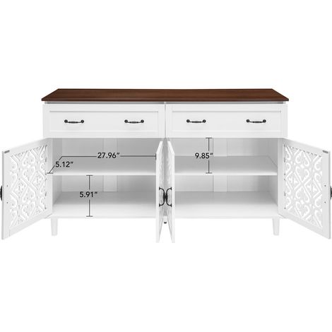 Sideboard mit 4 Türen, 2 Schubladen und Verstellbaren Einlegeböden, Kontrastplatte, für Wohnzimmer, Weiß (1/5)