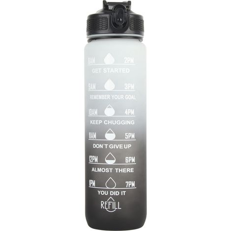 Bouteille d'eau plastique 1000ml avec paille, grand format et échelle de temps, design dégradé de couleur givrée (1/5)