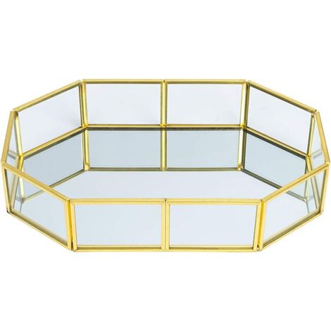 Bardusch-Plateau miroir doré vintage – Ø21 cm – verre/métal – bijoux, maquillage – coiffeuse/chambre (1/5)