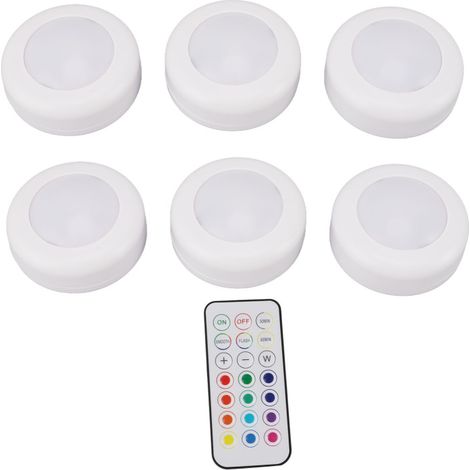 Set di 6 faretti LED rotondi, dimmerabili, con telecomando, per illuminazione sottopensile (bianchi)