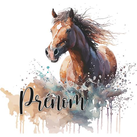 Papier peint panoramique enfant avec prénom personnalisable - Cheval - 130 cm x 84 cm (1/2)