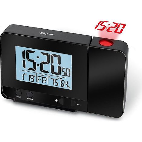 CREA Rveil Lumineux Projection Avec Deux Rveils 24h - Rveil Projection Au Plafond Avec 2 Alarmes, Temprature, Hygromtre Et Port Usb Pour Recharger Vos Ap (1/3)