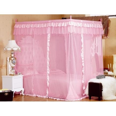 Rideau de lit à baldaquin de luxe Princesse à quatre poteaux, moustiquaire rose 1,5 x 2 m (1/4)