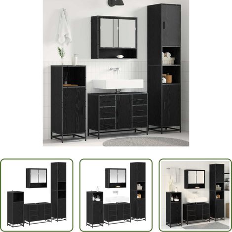 vidaXL Spiegel Schrank - Badezimmermöbel-Set 4 pcs Schwarz Eichen-Optik Holzwerkstoff (1/5)