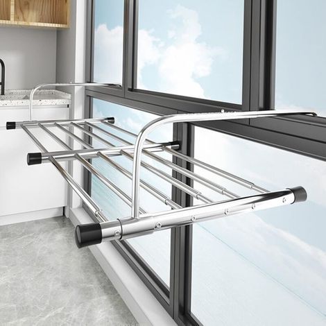 Zusammenklappbarer Wäscheständer, Teleskop-Wäschetrockner aus Edelstahl, 61–107 cm, Hängender Wäschetrockner, Balkon-Wäschetrockner für den Innen- und Außenbereich (1/5)