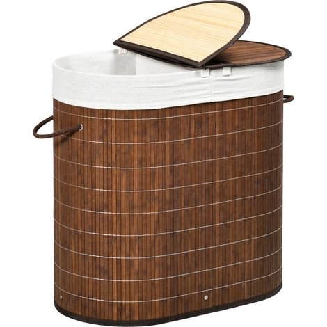 Cesto para la colada, 100L, Caja para la colada, Cesto para la ropa sucia con tapa, asa, 2 bolsas para la colada, Clasificador de ropa, Cesto para la colada para baño, Bambú