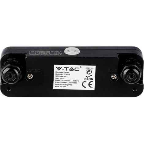 Sensor de movimiento para microondas V-TAC de 180° para montaje en techo, negro (máx. 200 W), IP65 (1/5)