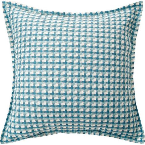 Taie d'oreiller simple à carreaux bleu glacier 60 x 70 Taies d'oreiller en coton et lin à motif pied-de-poule, coussins de tête de lit, coussins de dossier, coussins de salon, housses de coussins de c (1/5)
