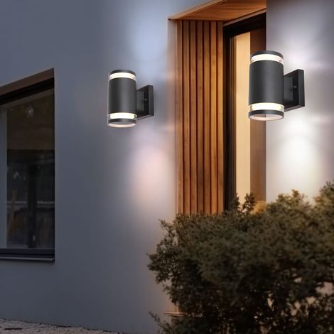 Lampada da parete per esterni up down faretto per terrazza lampada per porta d'ingresso antracite lampada per facciata, vetro alluminio, 2x Gx53, LxH 10x16,5 cm, set da 2
