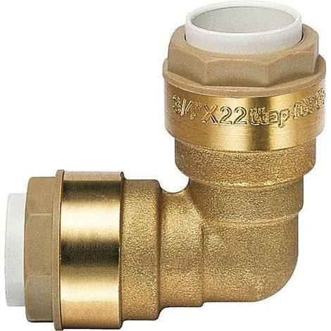 Brass 90° elbow fitting, female thread, 16mm diameter, for copper and plastic pipes (1/2)