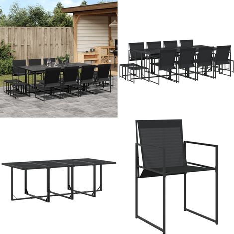 13-tlg. Garten-Essgruppe Schwarz Textilene - Gartentisch - Esstisch - Gartenmöbel Set - Gartenset - Rattan Gartenmöbel - Home & Living