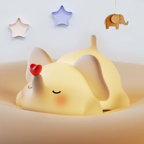 Veilleuse éléphant mignon, lumière douce à 3 niveaux d'intensité, minuterie, rechargeable, lampe de chevet tactile en silicone (1/5)