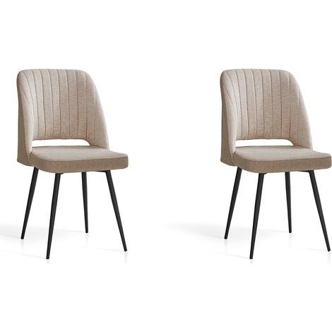 Lot de 2 chaises de salle à manger, Veyra en textile beige moucheté et métal, 88x50x60 cm (1/5)