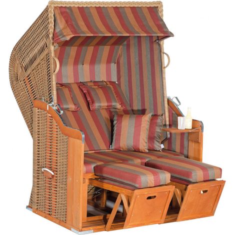 Gartenstrandkorb Rustikal 250 PLUS 2-Sit zer, Halbliegemodell Kunststoffgeflecht