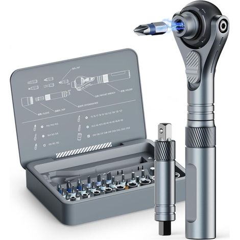 40-in-1 Screwdriver Set, Magnetic Multi-Function Ratchet Screwdriver with Multi S2 Bit, 1/4" Drive, 45 Teeth, Mini Rotating Handle Ratchet for Furniture/Repair/Electronics (1/5)