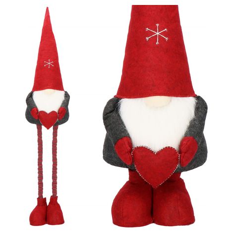 SPRINGOS Wichtel mit rotem Herz Weihnachtszwerg Deko-Figur 75-120 cm Teleskopbeine Höhenverstellbar Zipfelmütze Weihnachten