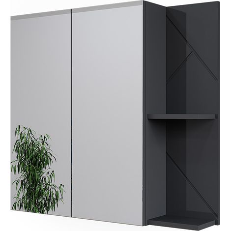 Badspiegelschrank Irma, Anthrazit Hochglanz, 80 x 75 cm, Vicco