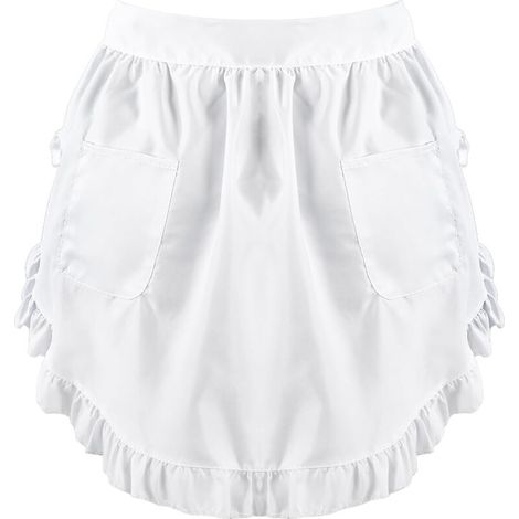 Tablier blanc à demi-plis avec deux poches, taille unique, style vintage, idéal pour la cuisine, les restaurants, les cafés et le nettoyage. (1/5)